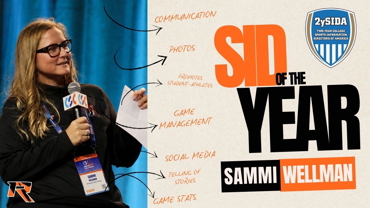 Image is of a blonde woman holding a microphone and has the text 2ySIDA SID of the Year Sammi Wellman